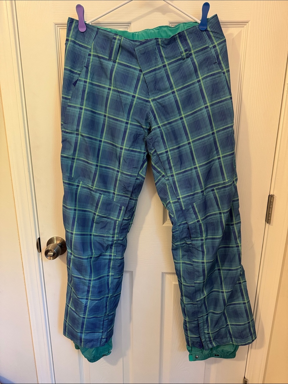 Women’s Blue-Green Plaid Ski Pants